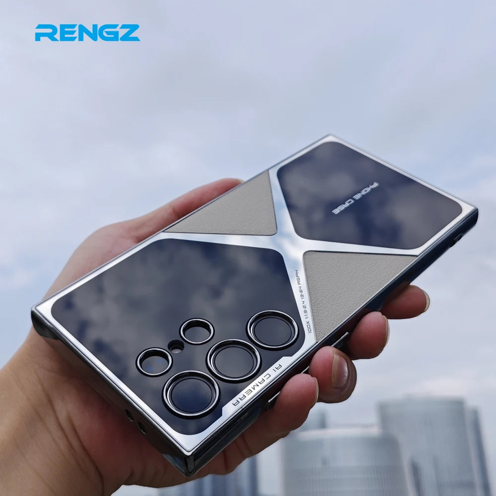 Plated Leather S24Ultra Phone Case For Samsung Galaxy S23 S24 S25 Ultra Supersonic TPU Soft Shockproof S25Ultra Protection Cover