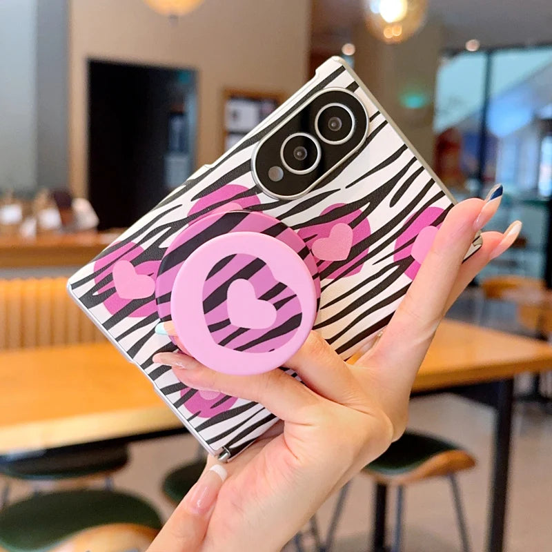 For Samsung Galaxy Z Fold 8 Wide Case Stylish Stand Unique Contrasting Color Texture Skin-friendly PU Leather Cover Shockproof
