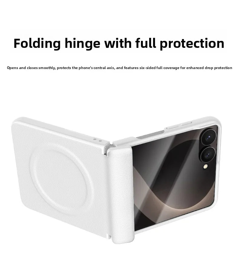‌Magnetic Skin Feel Vegan Leather Case‌ for Samsung Z Flip 8 Screen Protector Shockproof for Magsafe Slim Axis Protection Cover