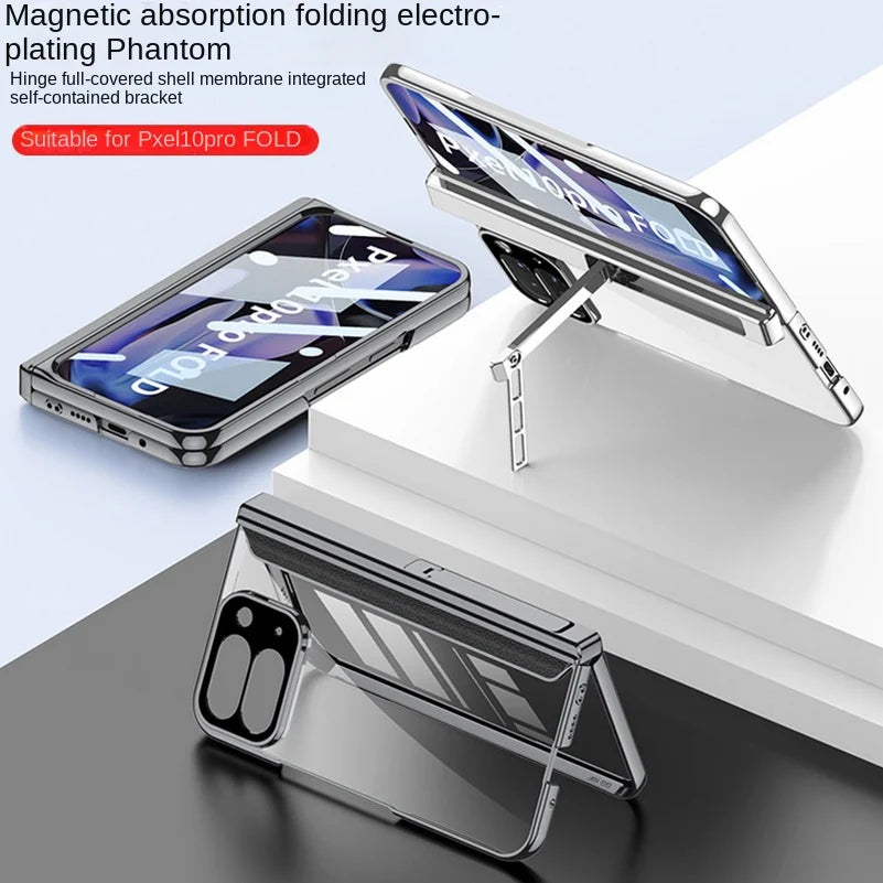 Magnetic Hinge Folding Bracket Plated Frame Transparent Glass Protective Film Case for Google Pixel 10 Pro Fold Protect Cover