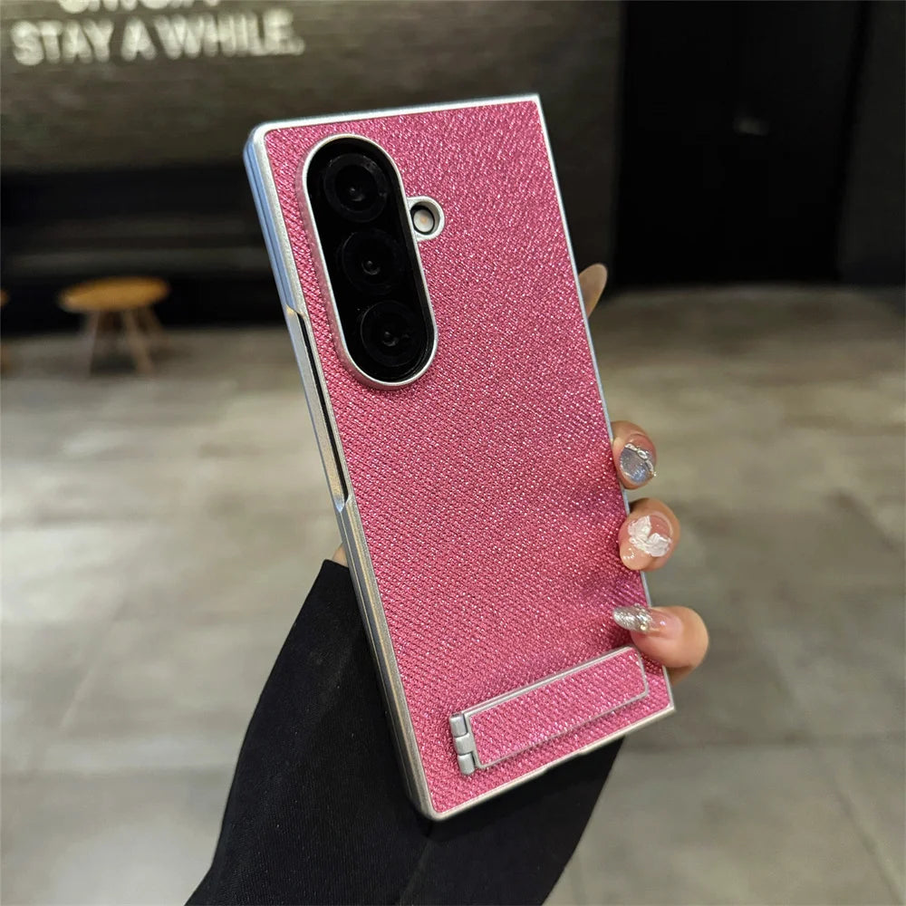 Luxury Full Glitter Rhinestone Folding Stand Phone Case For Samsung Z Fold 7 6 5 4 3 Plating Shockproof Frame Protection Cover