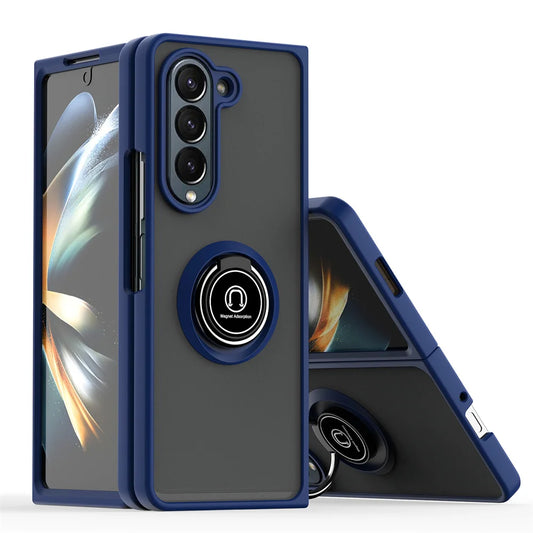 Matte Rotating Holder Magnetic Phone Case For Samsung Galaxy Z Fold 7 6 5 4 3 Car Ring Armor Shockproof Cover