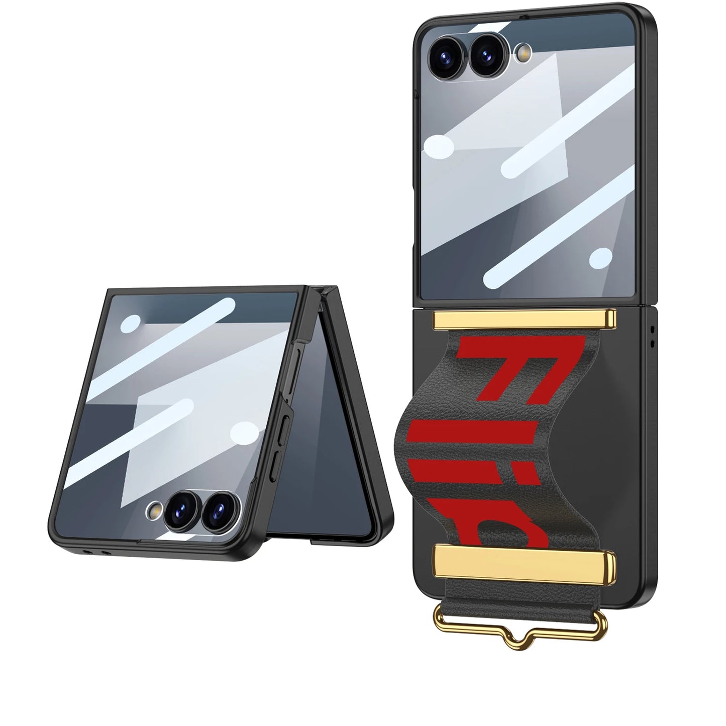 For Samsung Galaxy Z Flip 7 Case Plain Leather Wristband Holder Outer Screen Glass Plastic Matte Cover For Galaxy Z Flip7 Case